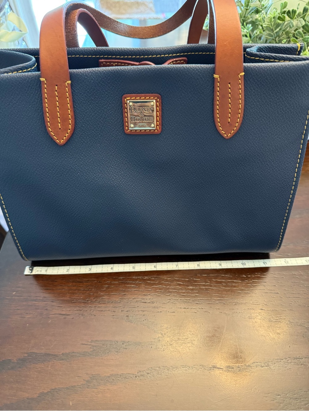 Dooney & Bourke Navy satchel tote bag with Brown Leather Trim - Picture 14 of 16